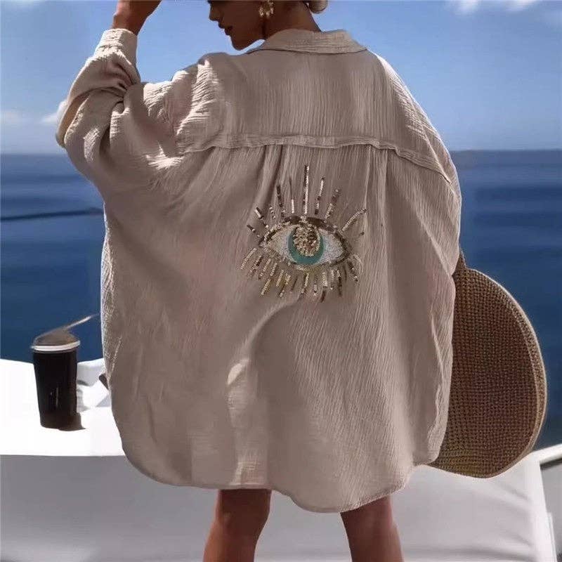 Collar Long Sleeve Shirt in Solid Color
