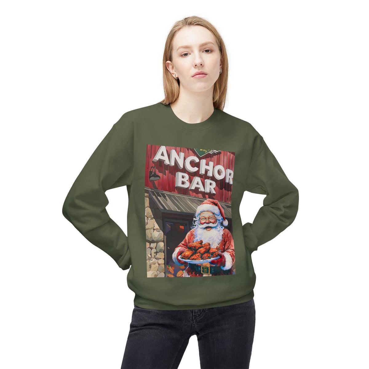 Santa with Wings at Anchor Bar Unisex Cozy Crewneck Sweatshirt
