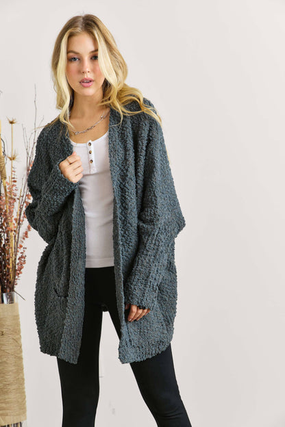 CESW2245 - POPCORN KNIT SWEATER CARDIGAN
