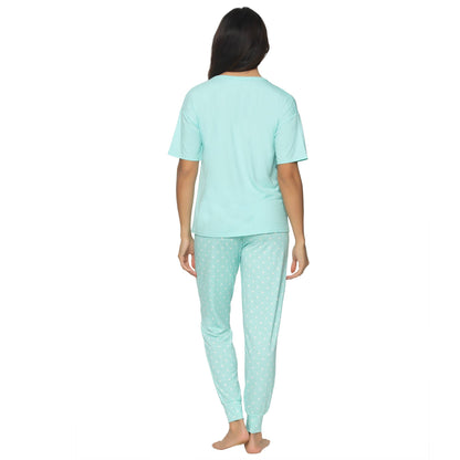 Jessie Stretch Jersey S/S V-neck Henley & Jogger Set - IWD: Island Paradise White Dots (IWD) / XL