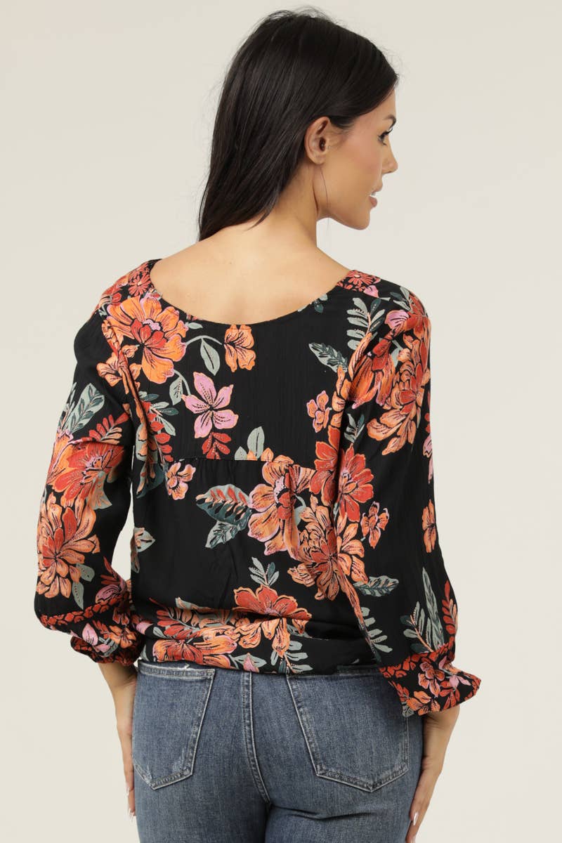 C2D66-A921 SURPLUS NECKLINE LONG SLEEVE PRINTED BLOUSE