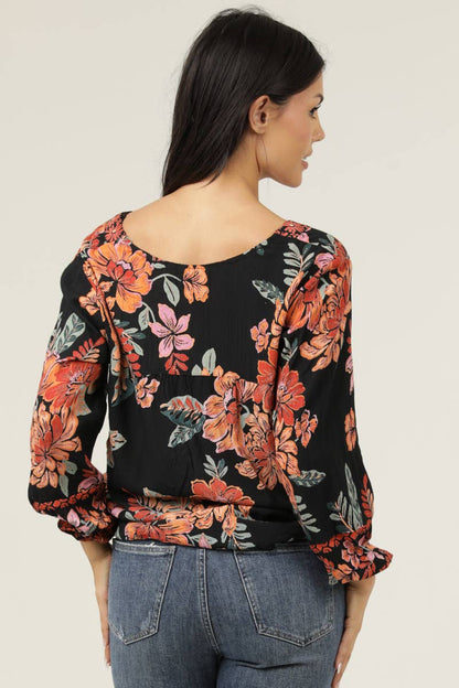 C2D66-A921 SURPLUS NECKLINE LONG SLEEVE PRINTED BLOUSE