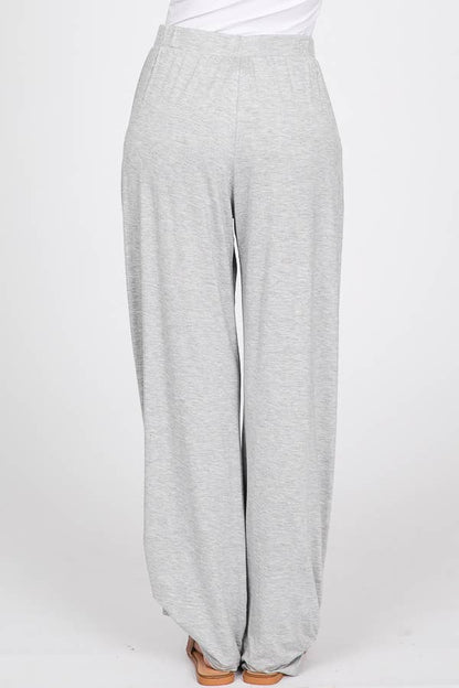 Solid Elastic Waist Side Slit Ankle Tie Pants P1462