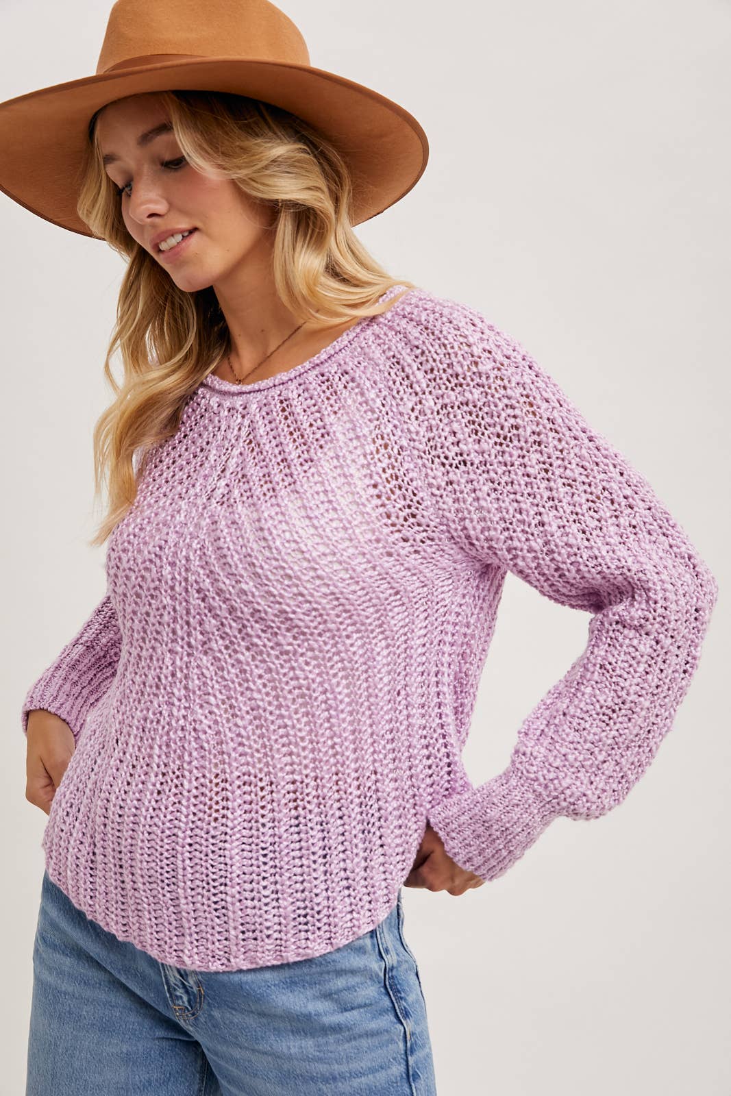 RAGLAN CUT OPEN KNIT SWEATER PULLOVER