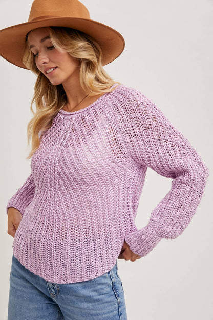 RAGLAN CUT OPEN KNIT SWEATER PULLOVER