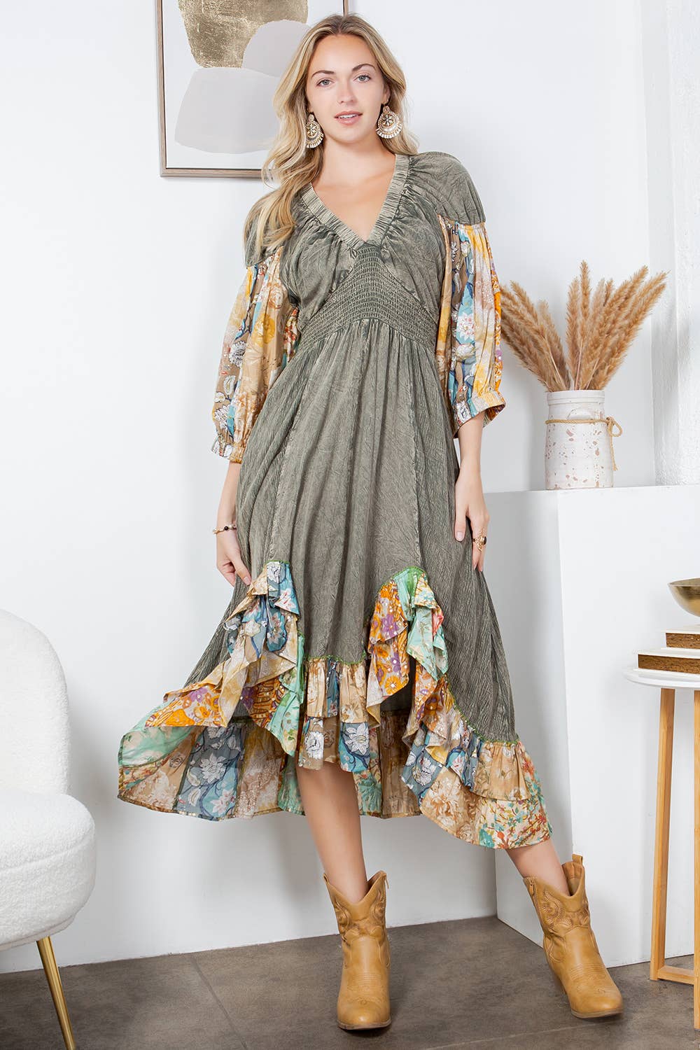 Effortless Elegance: Elasticated V-Neck Dress - NEW VERSION