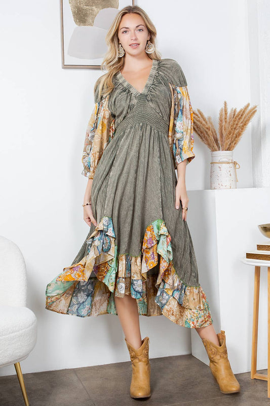 Effortless Elegance: Elasticated V-Neck Dress - NEW VERSION