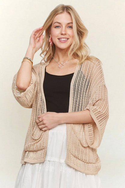 FISHNET KNIT SHORT SLEEVE KIMONO CARDIGAN-CEJ2144