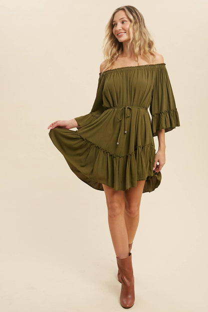 RUFFLED SOLID BOHO DRESS: ORCHID / M