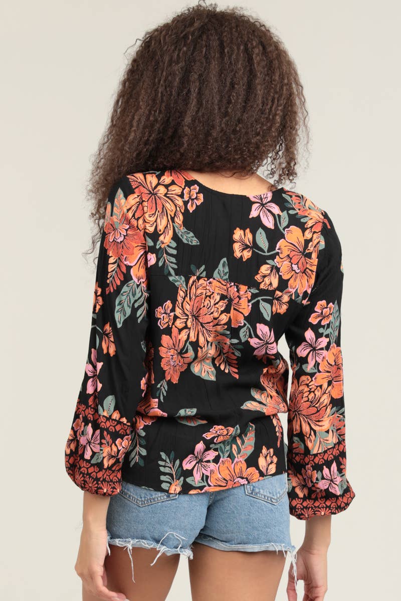 C2D66-A921 SURPLUS NECKLINE LONG SLEEVE PRINTED BLOUSE