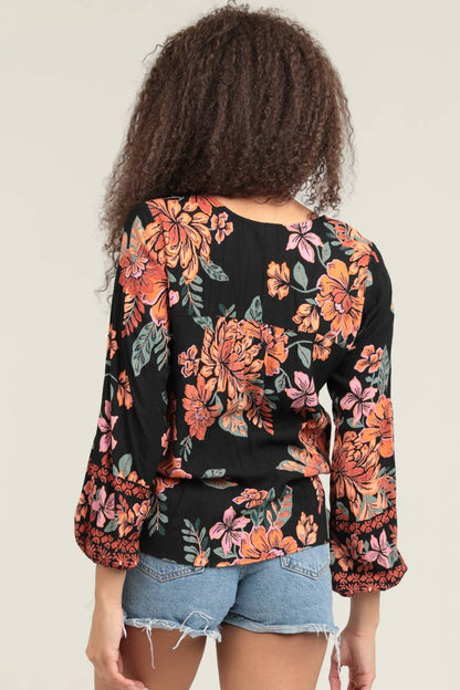 C2D66-A921 SURPLUS NECKLINE LONG SLEEVE PRINTED BLOUSE
