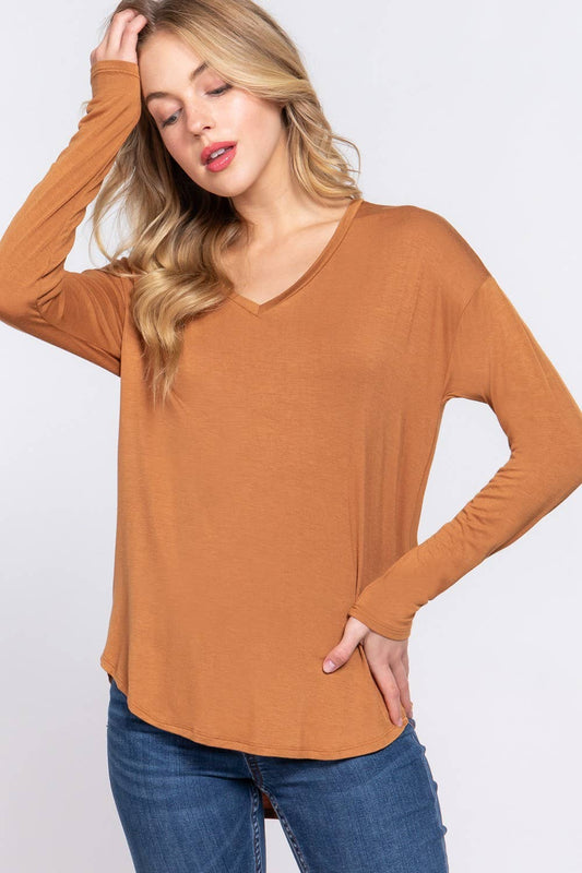 Long Dolman Sleeve V-neck Rayon Span Jersey Top
