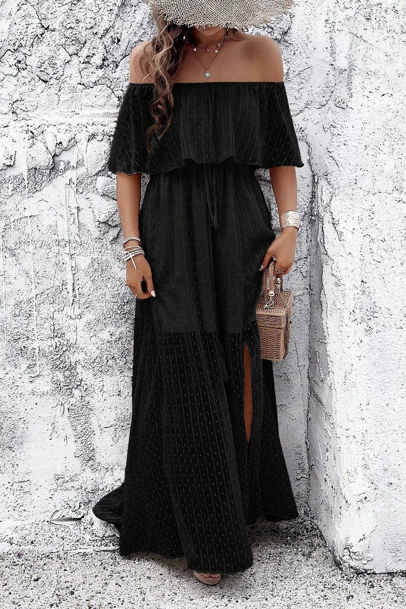 CWDMD02634_ELEGANT POLKA DOT OFF-SHOULDER MAXI DRESS