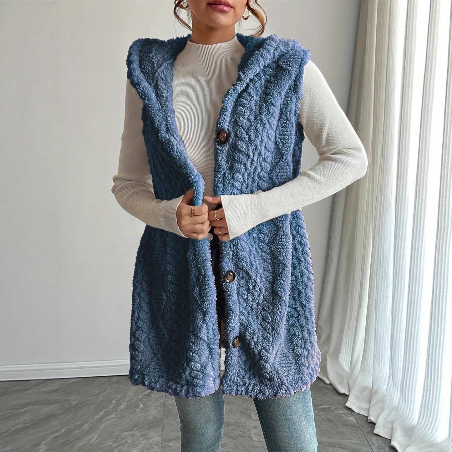 Women's Reversible Faux Fur outwear Vest with Buttons
