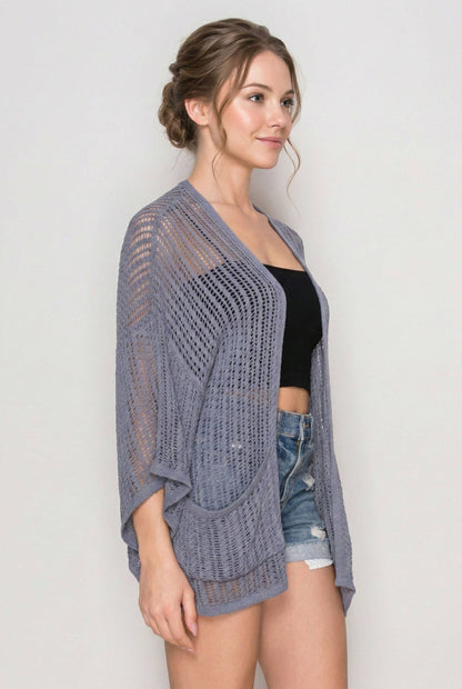 FISHNET KNIT SHORT SLEEVE KIMONO CARDIGAN-CEJ2144