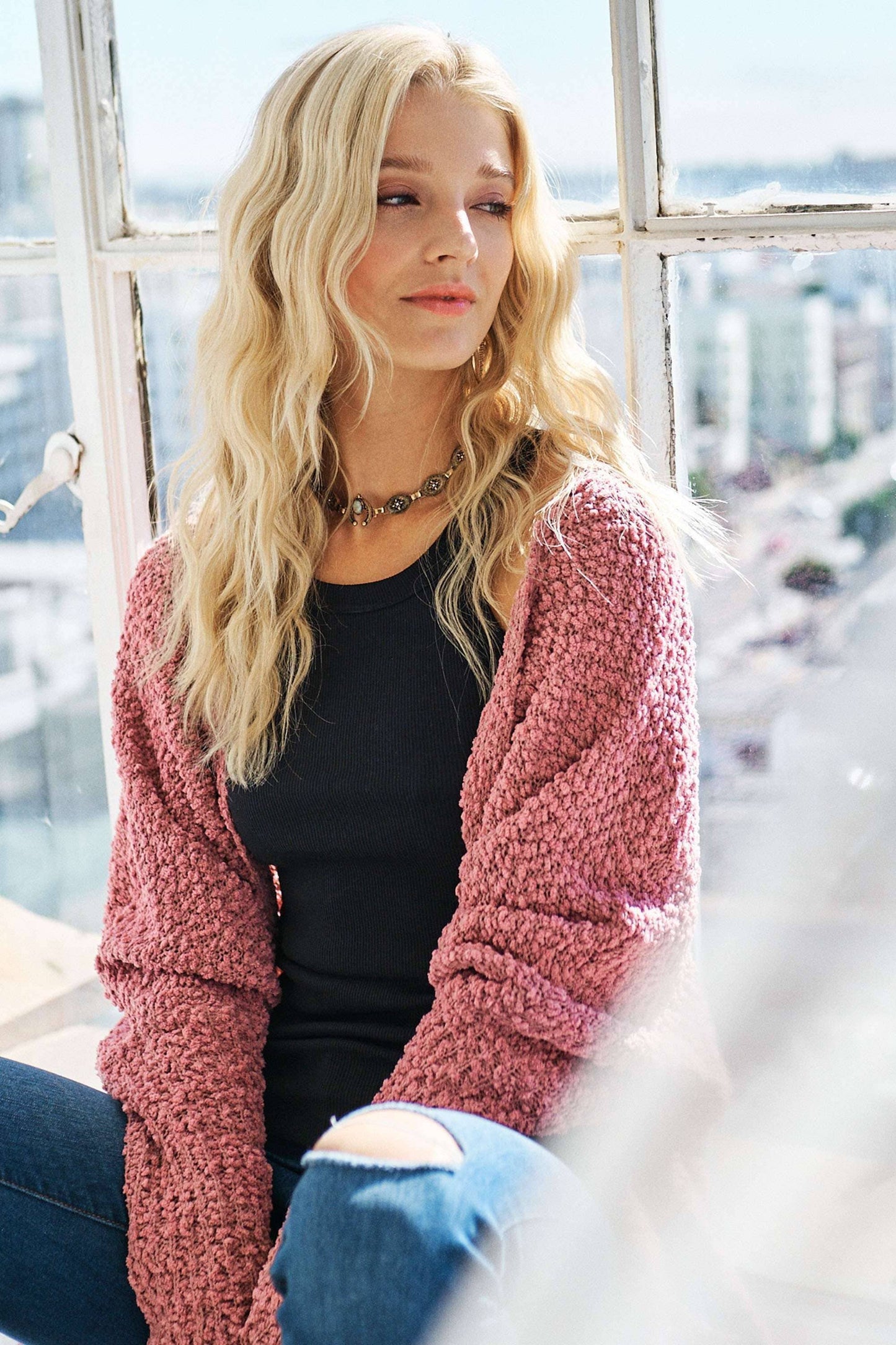 CESW2245 - POPCORN KNIT SWEATER CARDIGAN