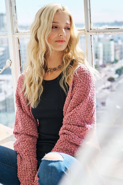 CESW2245 - POPCORN KNIT SWEATER CARDIGAN