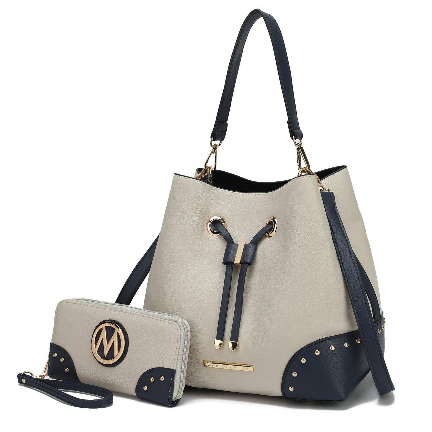 Candice Color Block Bucket Bag with matching Wallet by Mia K: Beige Coffee