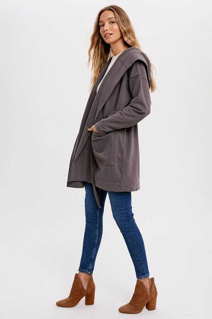 FRENCH TERRY HOODIE JACKET: ASH / S