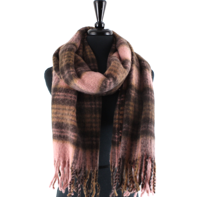 S24164 Wide Fuzzy Plaid Scarf