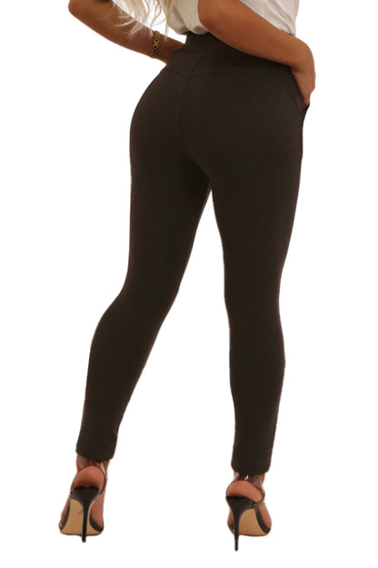 High Waist Sculpting Treggings - Solid Color: Black / S