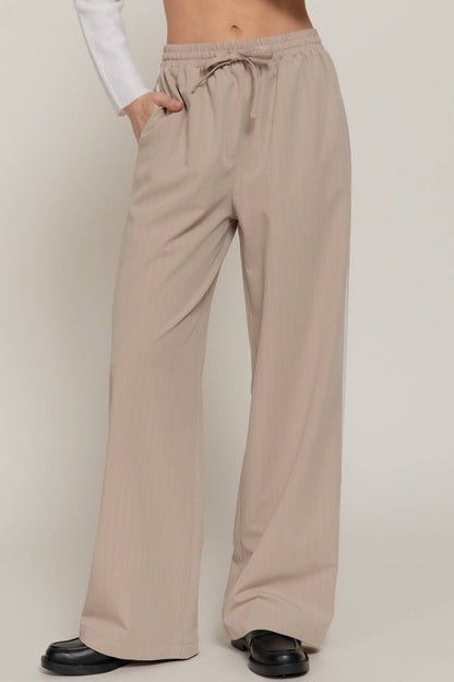 Side Stripe Detail Y/D Stripe Long Pants with Drawstring