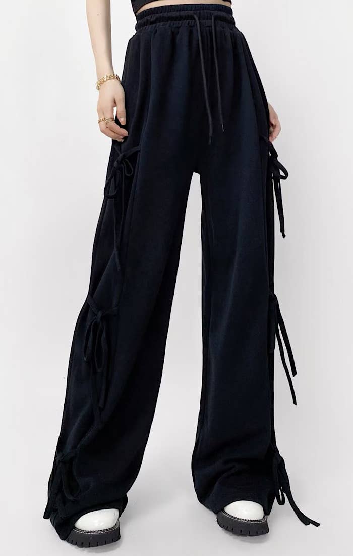 Side tie ribbon bows sweat pants