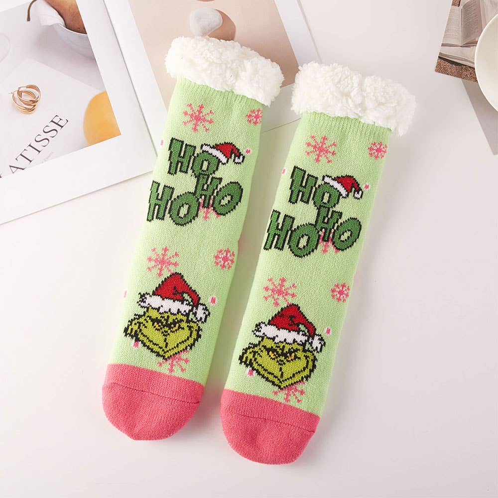 6Pairs - Holiday Grinch Non-Slip Cozy Winter Socks Set