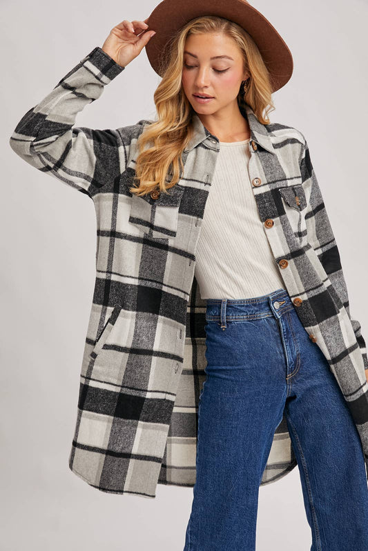 FLANNEL PLAID LONGLINE SHACKET