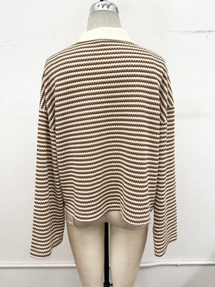 Striped Collared Knit Lounge Pant  Set