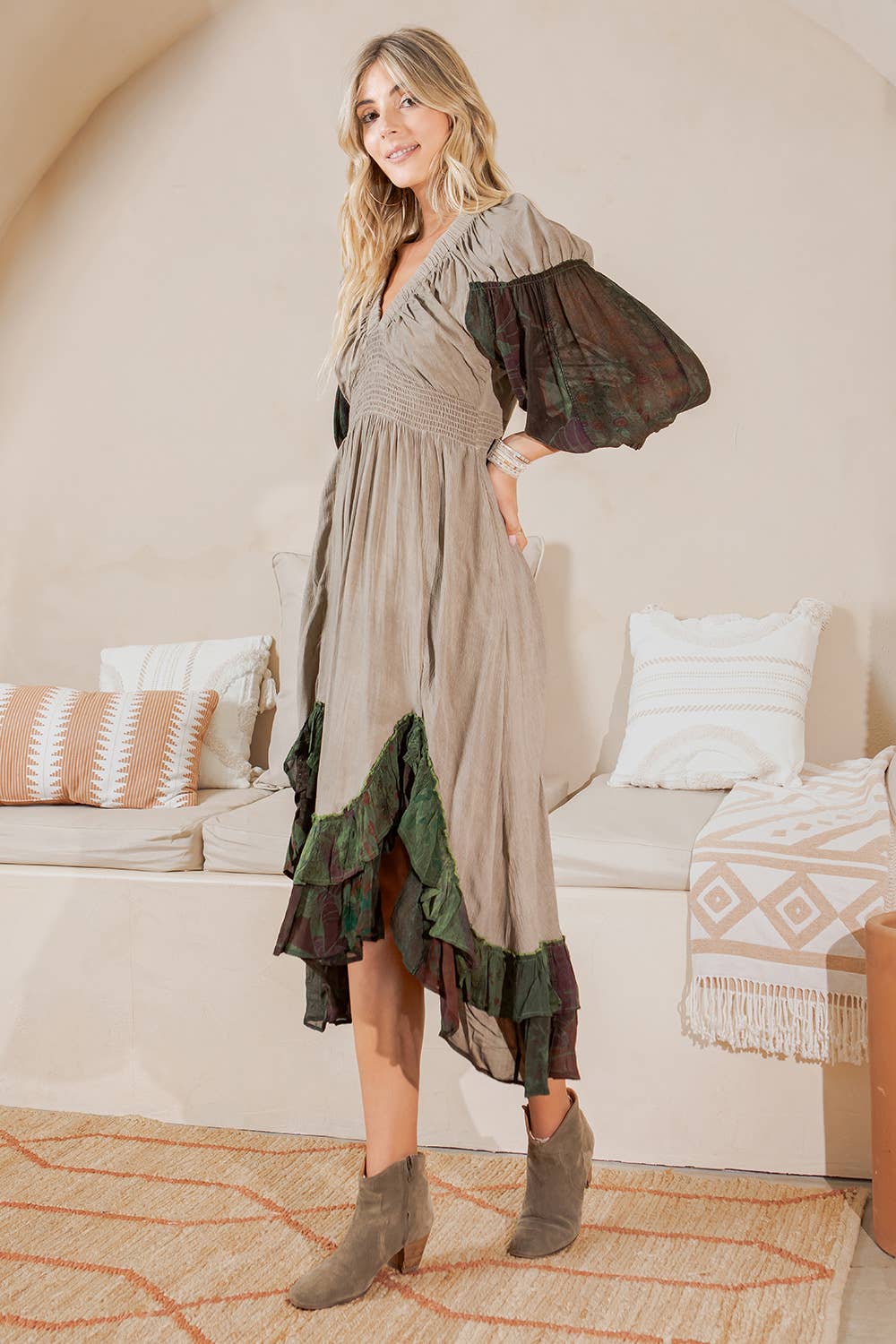 Effortless Elegance: Elasticated V-Neck Dress - NEW VERSION