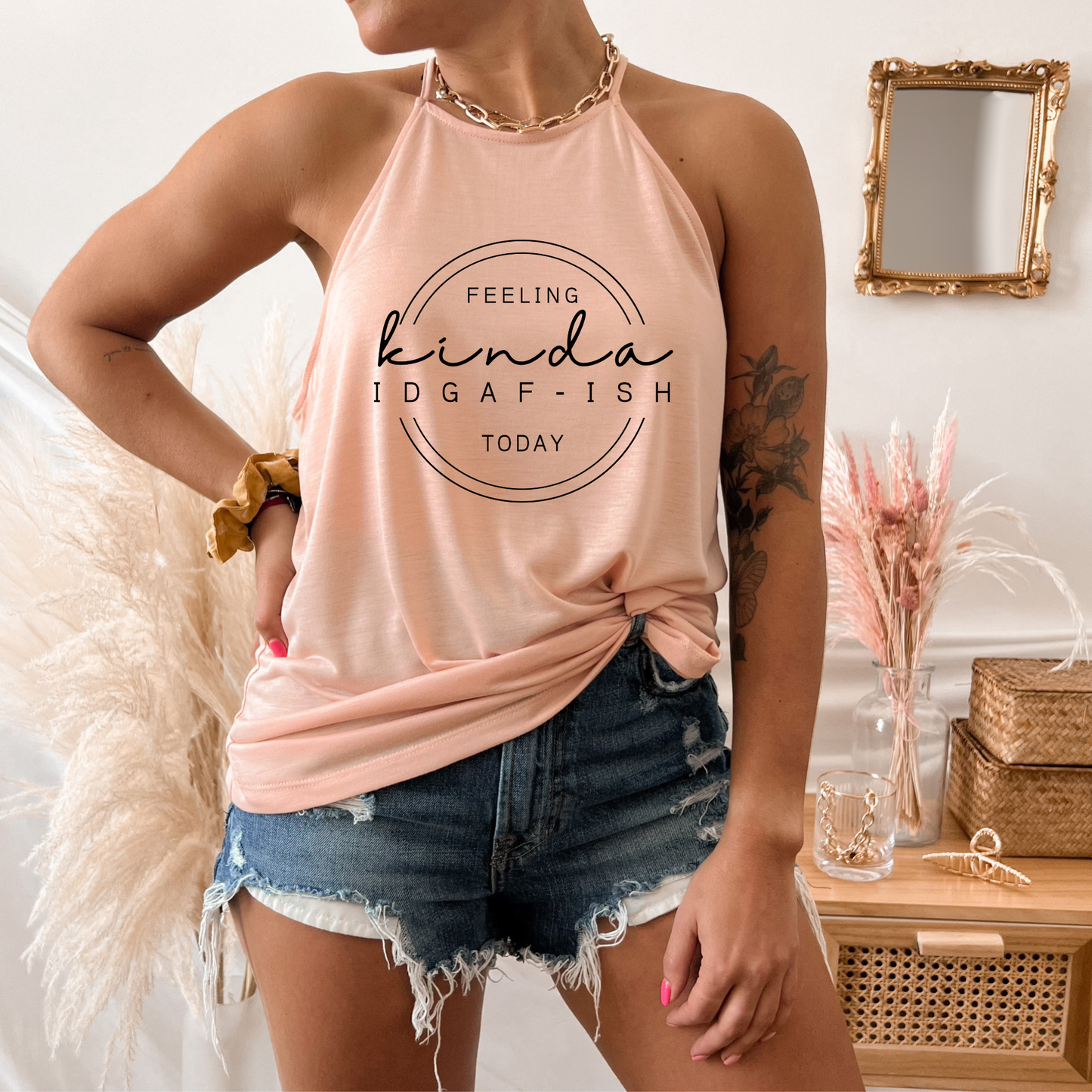 Feeling Kinda IDGAF-ish Today Tank Top: Peach / Medium