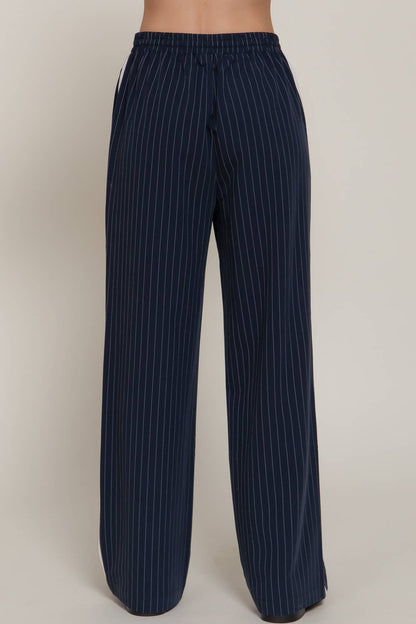 Side Stripe Detail Y/D Stripe Long Pants with Drawstring