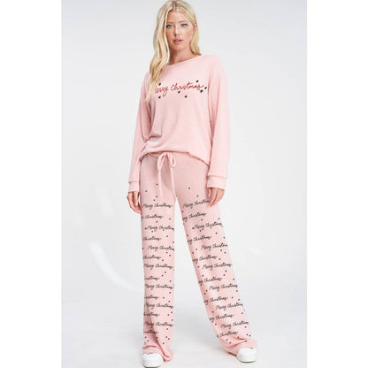 Merry Christmas print soft lounge wear set: Heather Grey / M