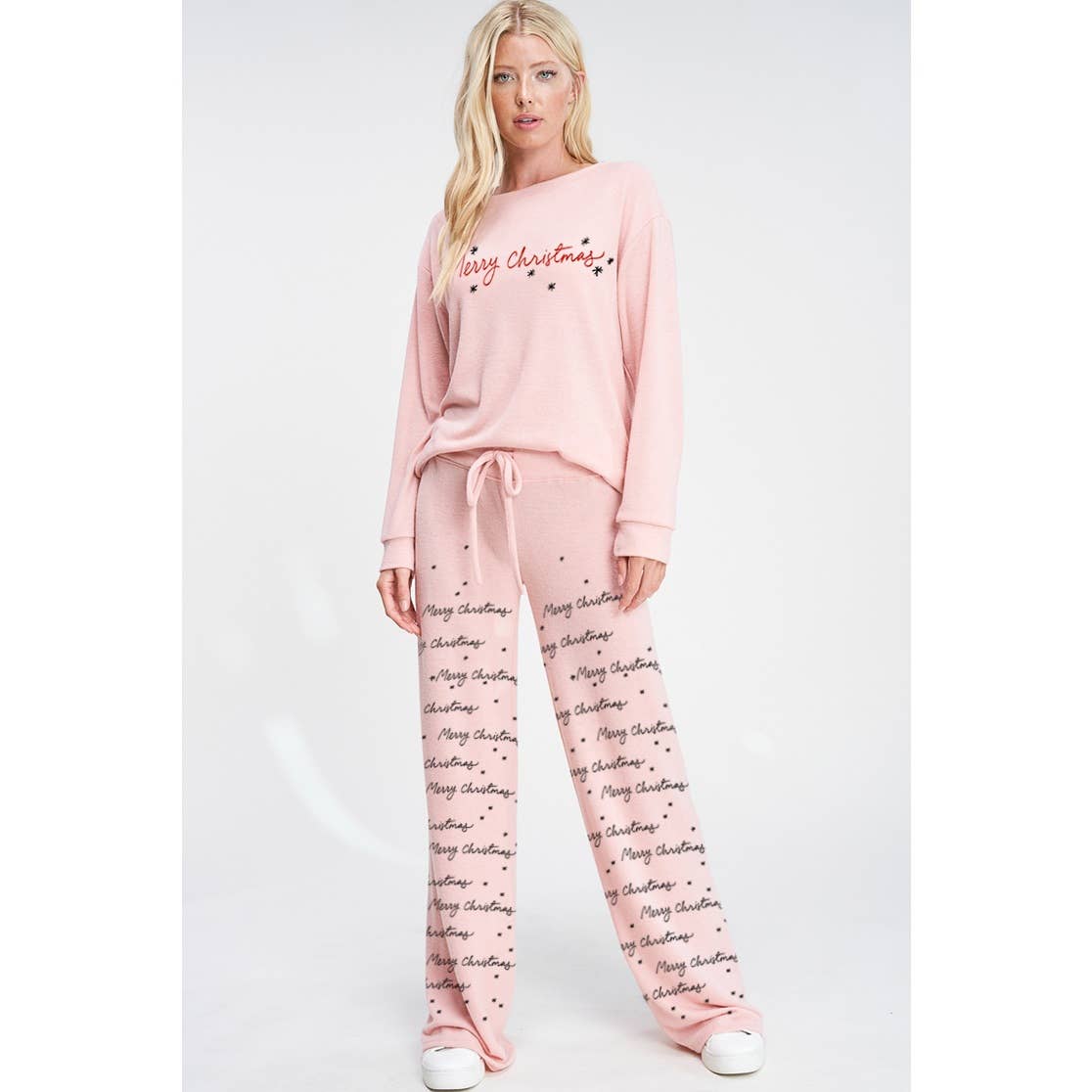 Merry Christmas print soft lounge wear set: Heather Grey / L