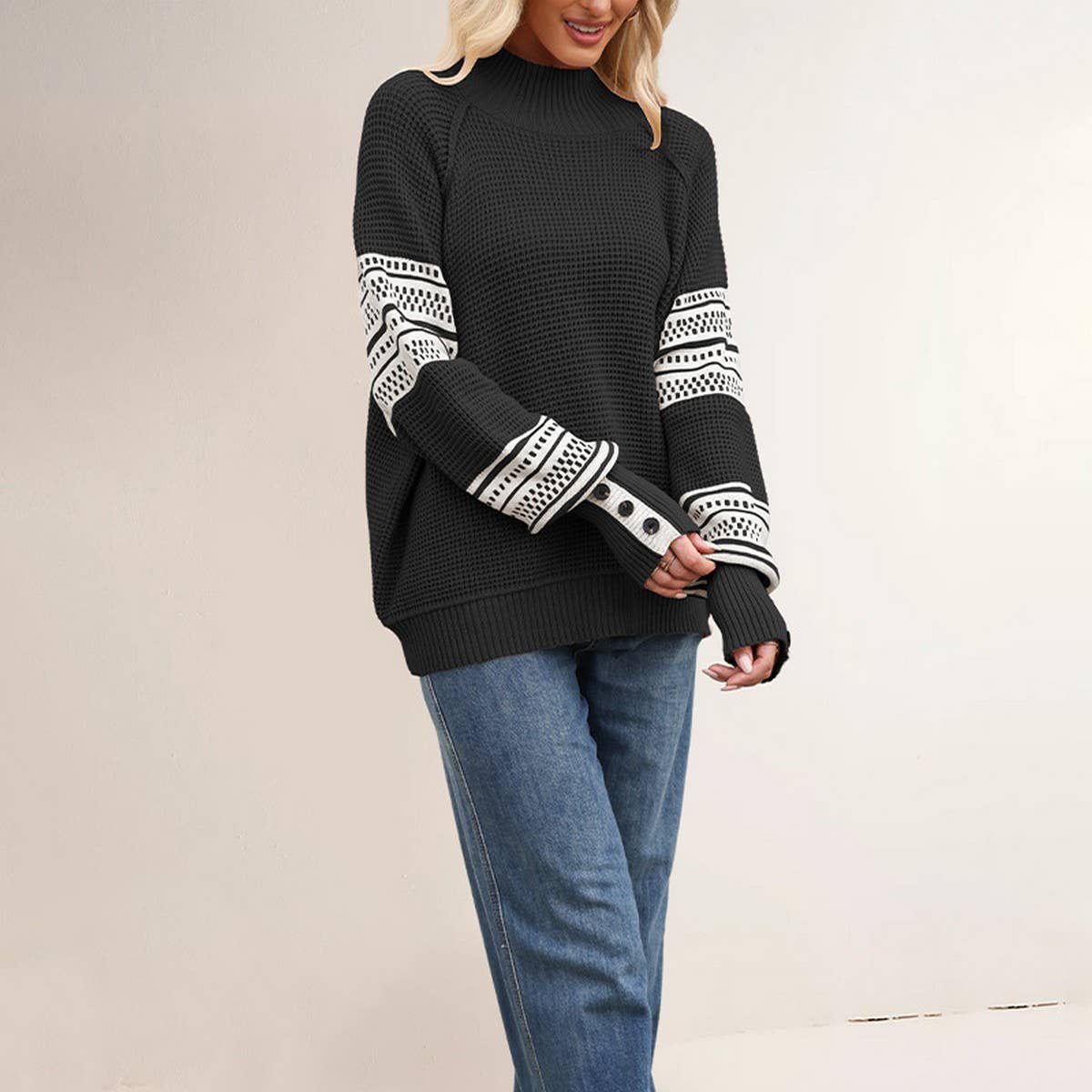 Women’s Half Turtleneck Knit Pullover Sweater_CWOSWL07173