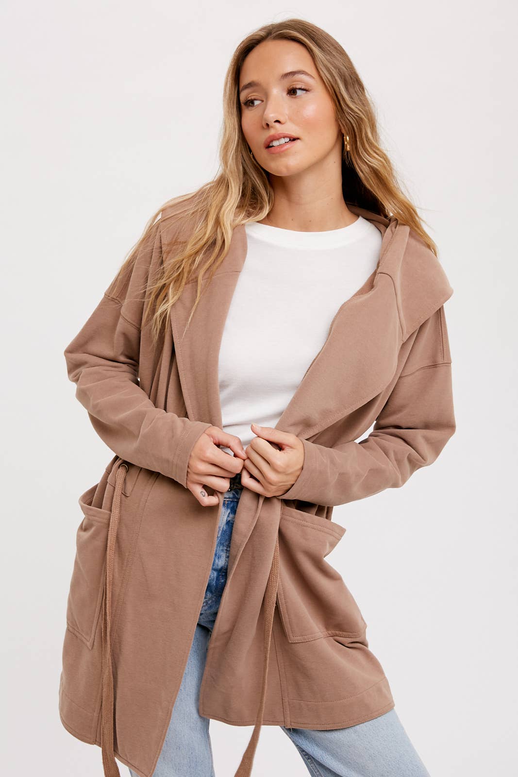 FRENCH TERRY HOODIE JACKET: ASH / S