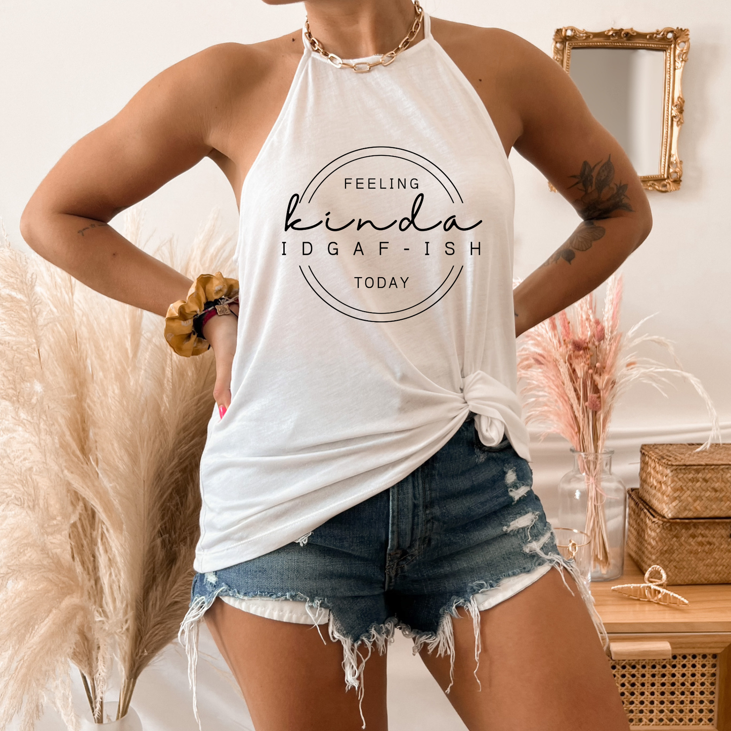 Feeling Kinda IDGAF-ish Today Tank Top: Peach / Medium