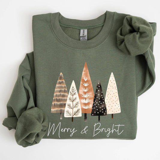 Merry and Bright, Christmas Trees, Hygge, Xmas Sweatshirt