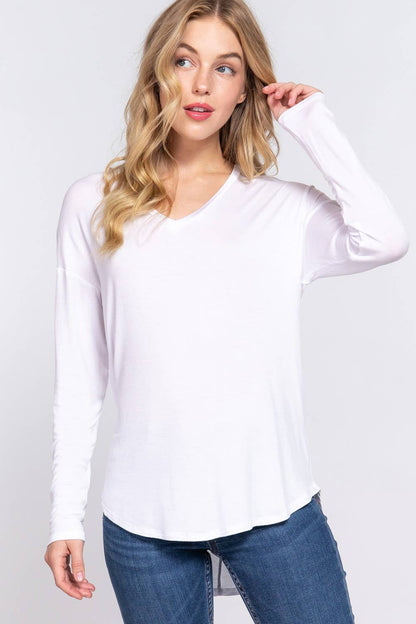 Long Dolman Sleeve V-neck Rayon Span Jersey Top