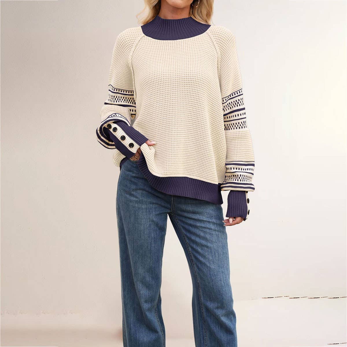 Women’s Half Turtleneck Knit Pullover Sweater_CWOSWL07173