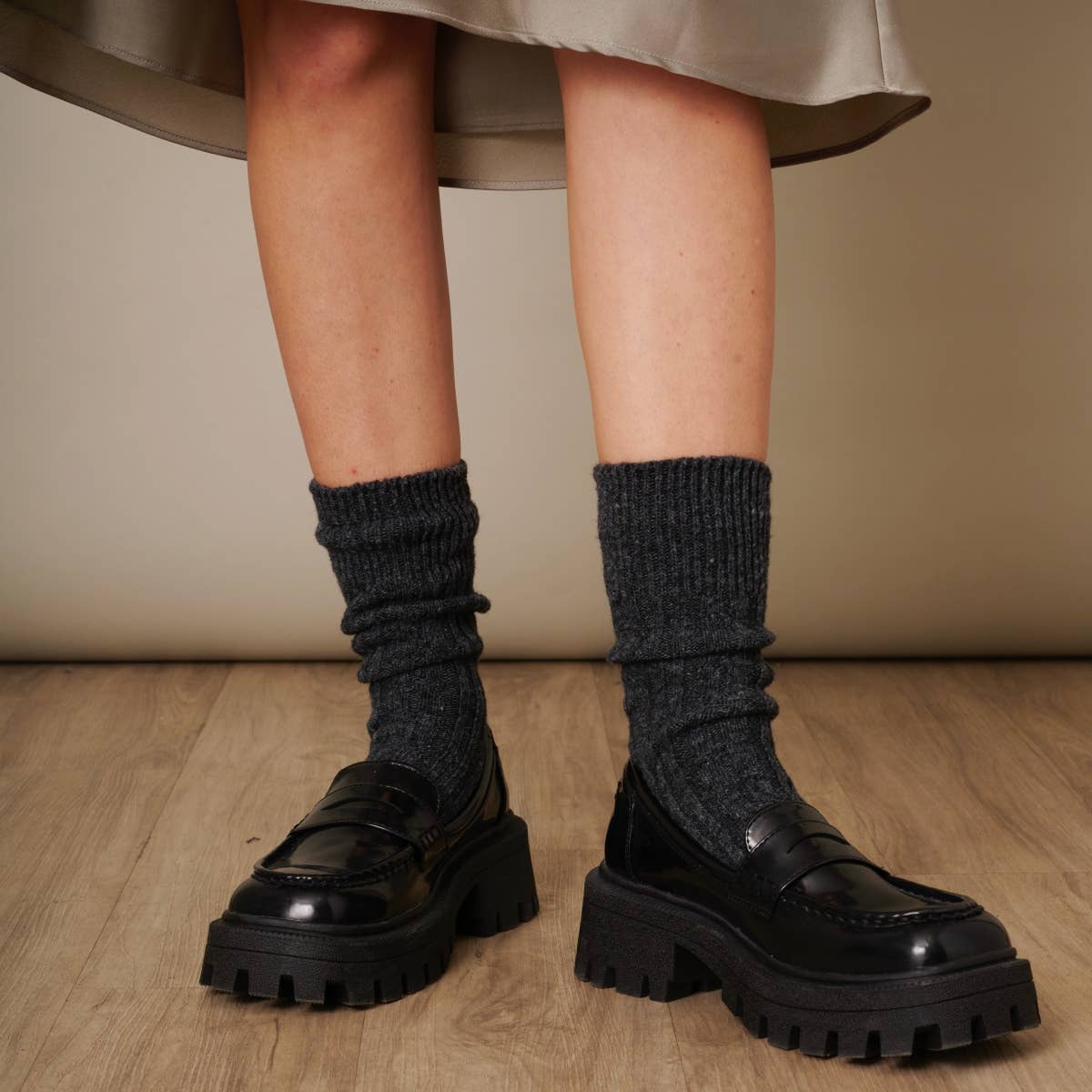 Essential Cable Knit Boot Sock: BLACK / B2210006B