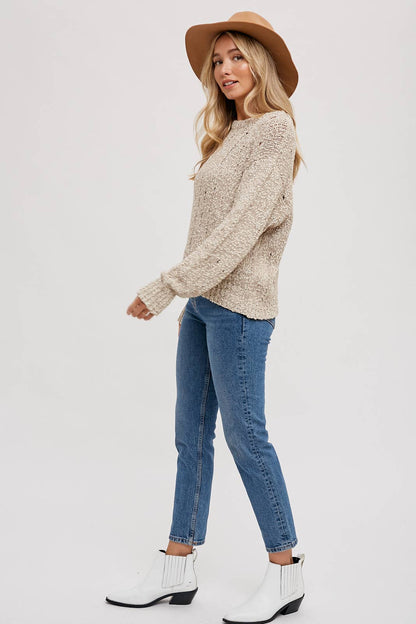 DISTRESSED SWEATER-KNIT PULLOVER