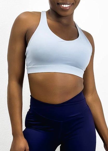 Soft Buttery Grey/ Large 8-10 V-Shape Back Straps Fitness Sports Bra: