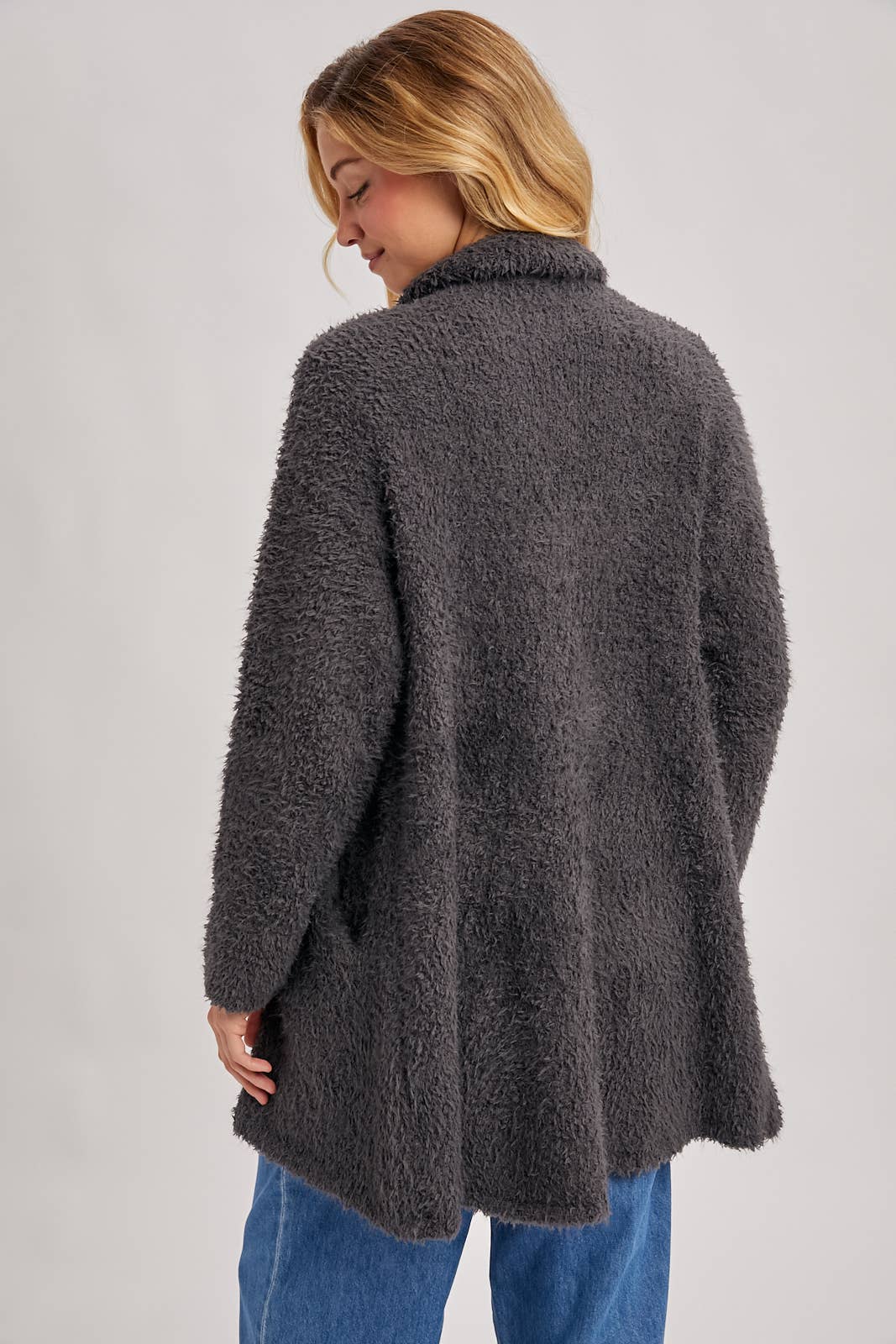 SOFT FUZZY DRAPE FRONT CARDIGAN