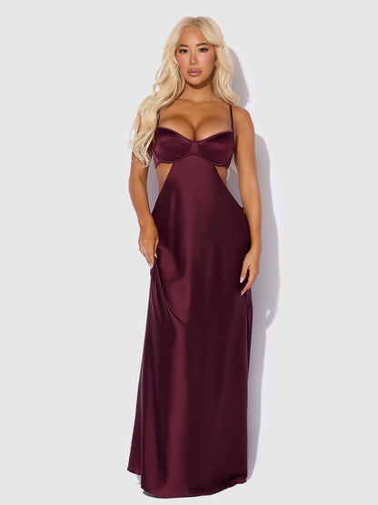 BRIGETA SATIN MONO WIRE LONG GOWN