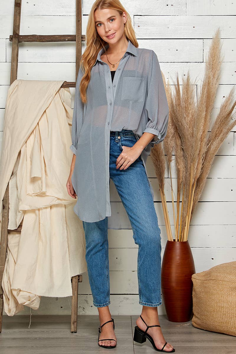 SEMI SHEER BUTTON DOWN SHIRT