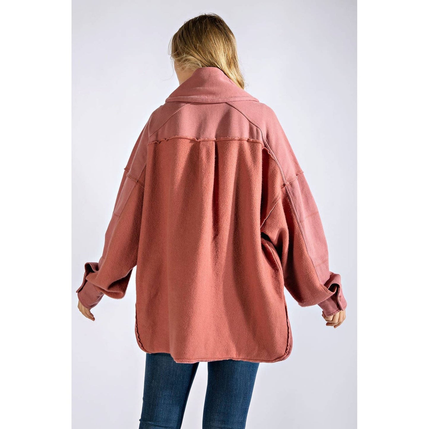 COTTON FRENCH TERRY MINERAL WASHED JACKET: Brick / S