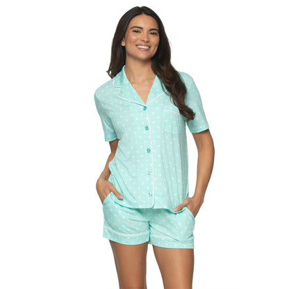 Jessie Stretch Jersey Shorts Sleeve & Shorts PJ Set - Blue: Island Paradise White Dots (IWD) / L