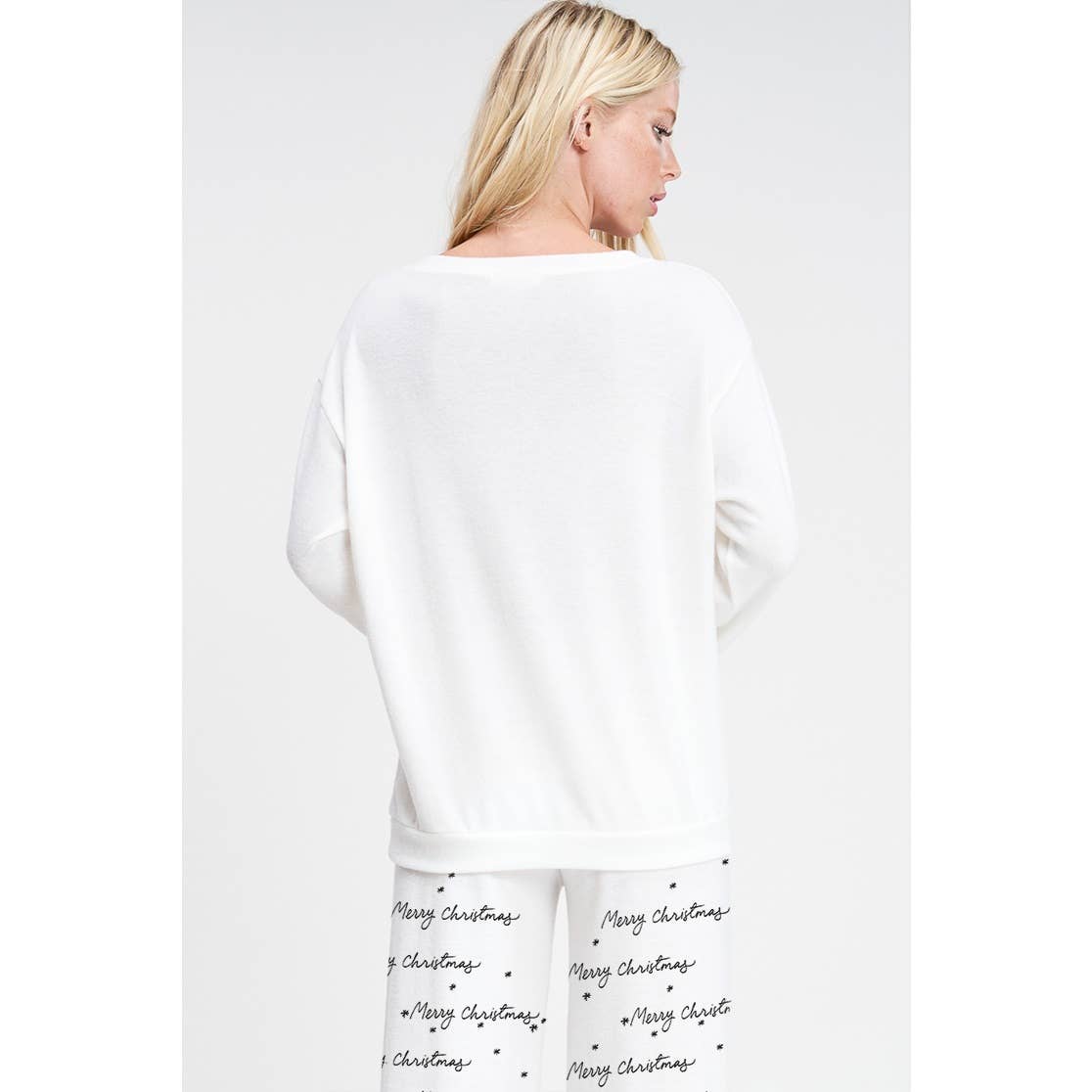 Merry Christmas print soft lounge wear set: Heather Grey / L